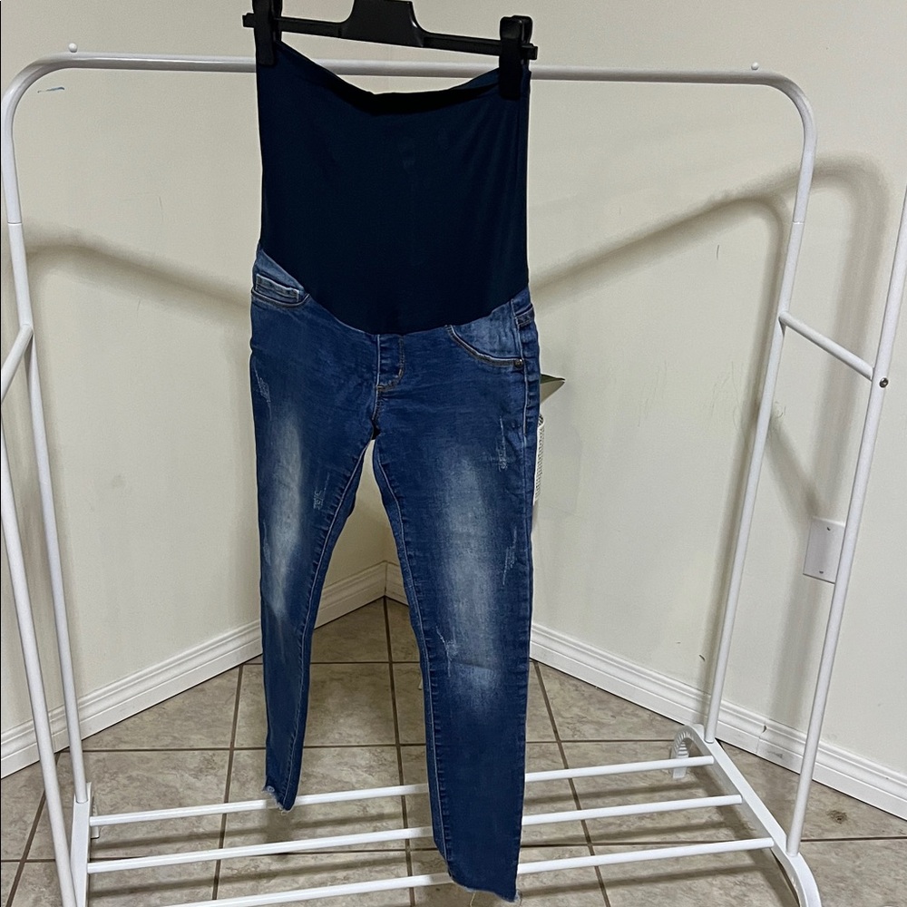 Women's Dark Blue Denim Overalls Maternity jeans